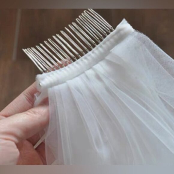 Plain Cathedral Wedding Veil with Blusher - Picture 4 of 5